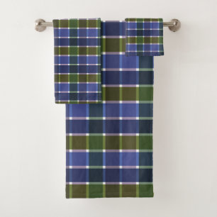 Conjunto De Toalhas Xadrez azul-tartan marcado cores verde verde vinda