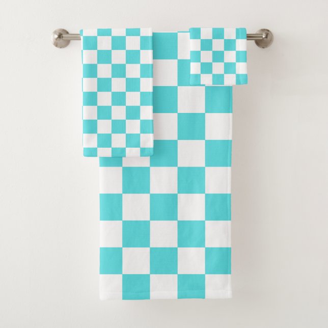 Conjunto De Toalhas Xadrez azul turquesa visual clássico (Insitu)