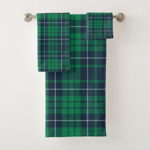 Conjunto De Toalhas Xadrez Azul Verde Clássica