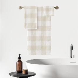 Conjunto De Toalhas Xadrez Bege Neutro Rustico Estilo Fazenda
