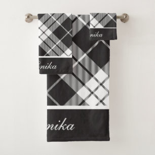 Conjunto De Toalhas Xadrez Branca Moderna Personalizada