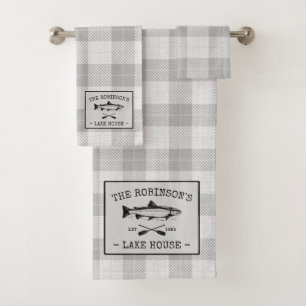 Conjunto De Toalhas Xadrez Branca Russa de Peixes do Lago Familiar Oar