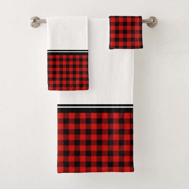 Conjunto De Toalhas Xadrez Búfalo Preto e Vermelho (Insitu)