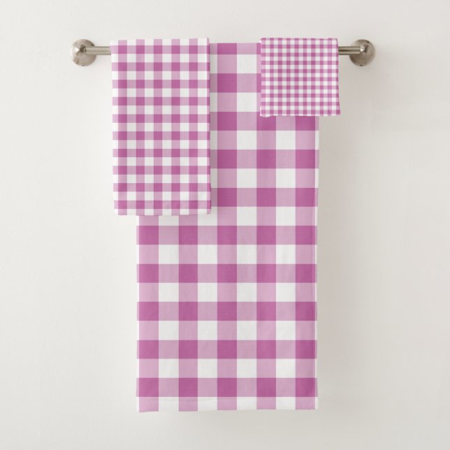 Conjunto De Toalhas Xadrez Búfalo Rosa Moderno (Insitu)