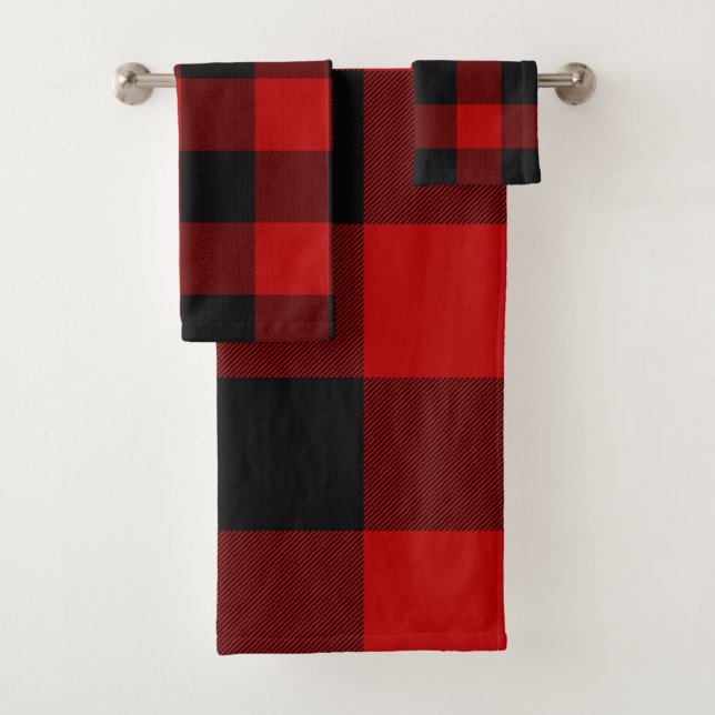 Conjunto De Toalhas Xadrez Búfalo Rústico Preto Vermelho (Insitu)