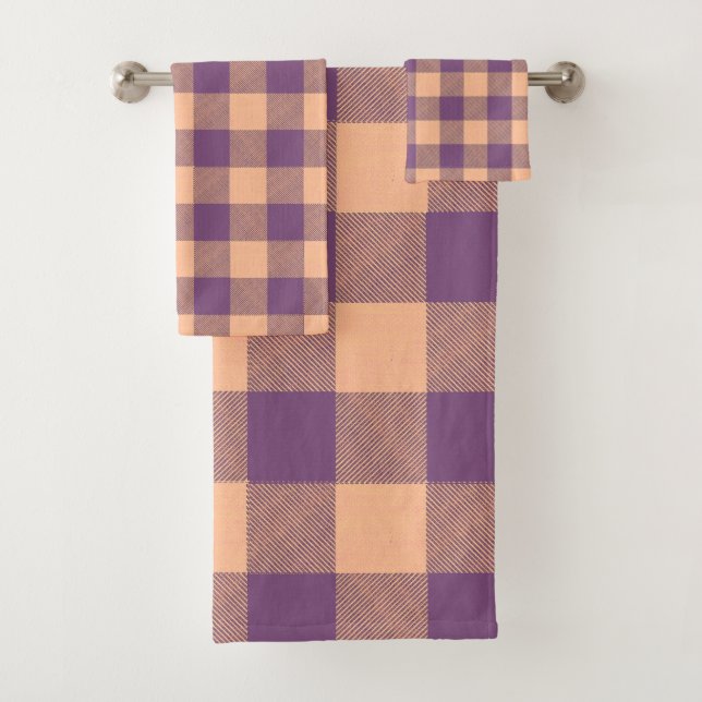 Conjunto De Toalhas Xadrez Búfalo Violeta e Bege (Insitu)