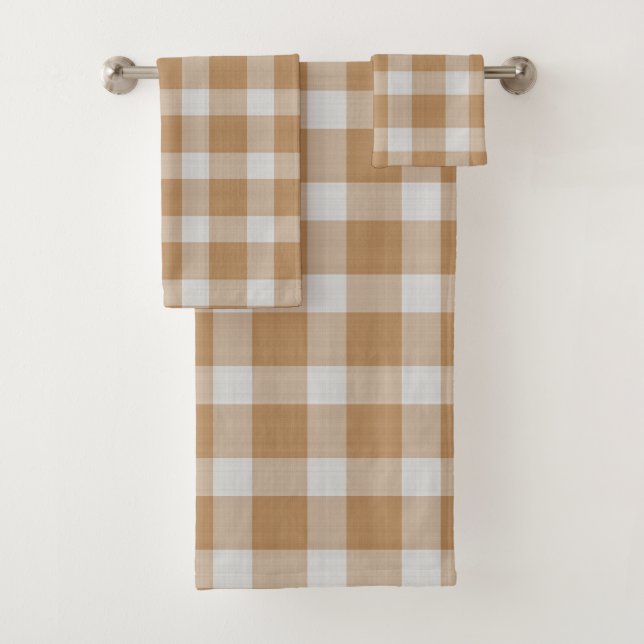 Conjunto De Toalhas Xadrez Caramelo e Branco (Insitu)