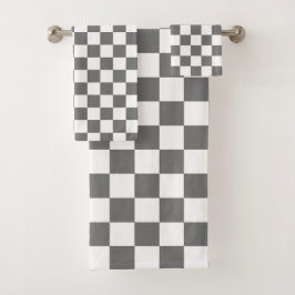 Conjunto De Toalhas Xadrez cinza clássico