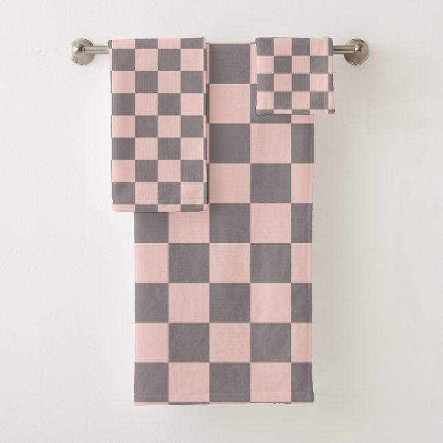 Conjunto De Toalhas Xadrez Cinza e Rosa (Insitu)