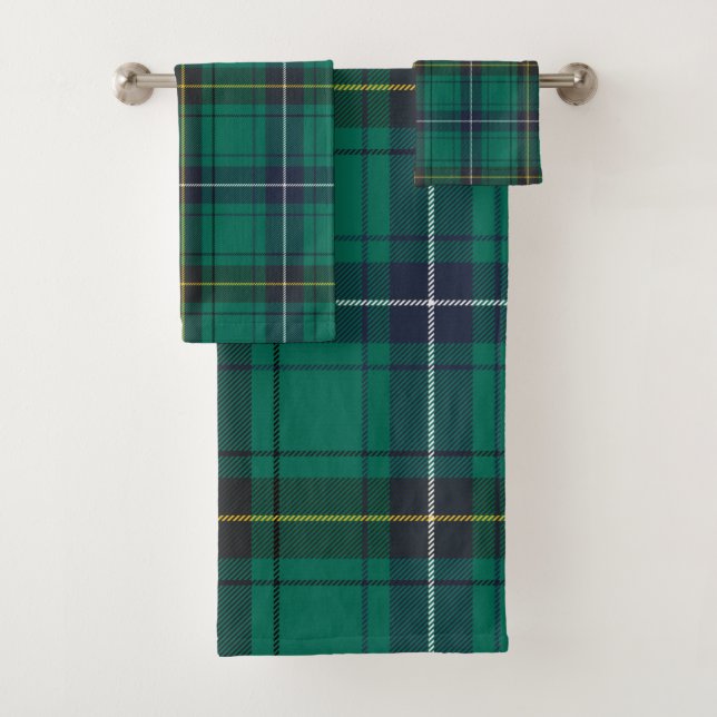 Conjunto De Toalhas Xadrez Clan Henderson Green Check Tartan (Insitu)