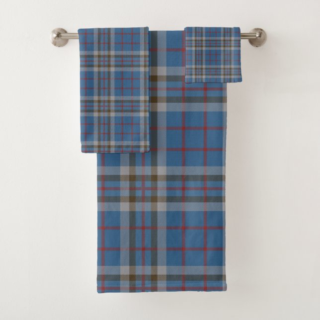 Conjunto De Toalhas Xadrez Clan Thompson Cinza Blue Check Tartan (Insitu)