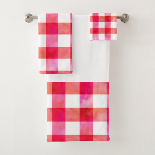 Conjunto De Toalhas Xadrez da aguarela do pêssego do rosa quente