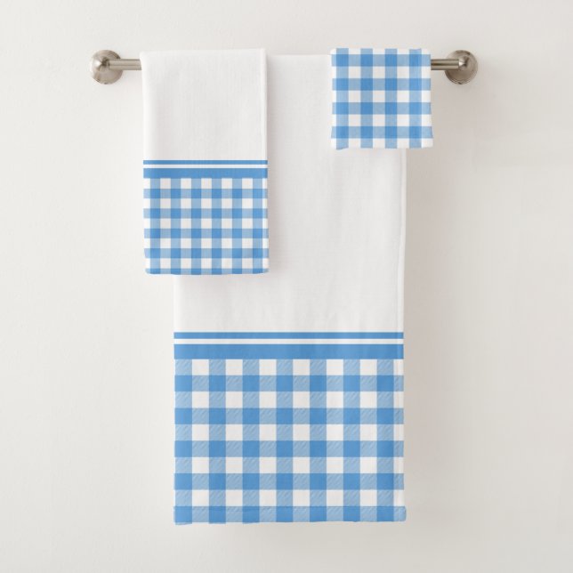 Conjunto De Toalhas Xadrez de Búfalo Azul e Branco (Insitu)