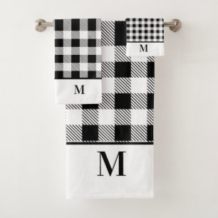 Conjunto De Toalhas Xadrez de Búfalos Branco e Preto Monograma