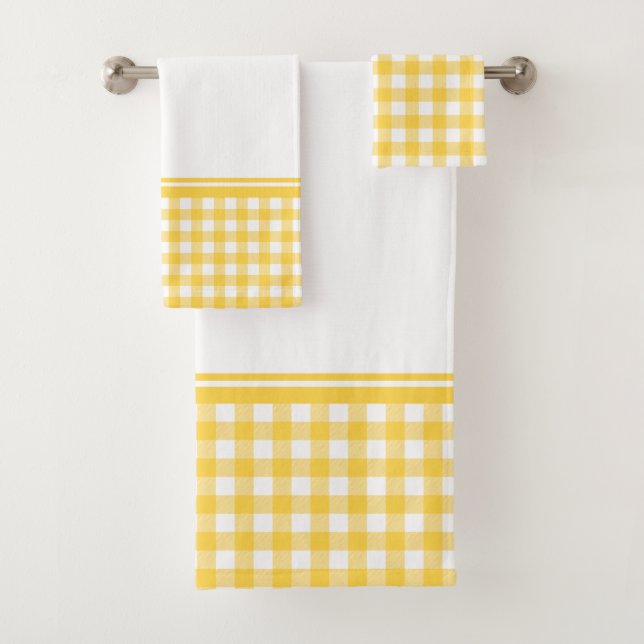 Conjunto De Toalhas Xadrez de Buffalo Amarelo e Branco (Insitu)