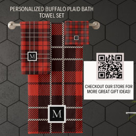 Conjunto De Toalhas Xadrez de Buffalo - Padrão Branco Vermelho Preto