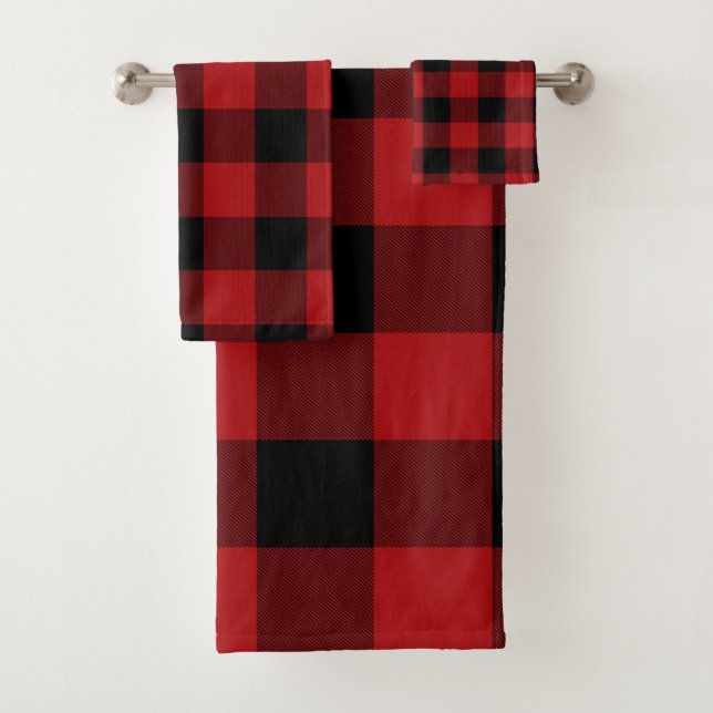 Conjunto De Toalhas Xadrez de Buffalo Vermelho Negro Russo Verificado (Insitu)
