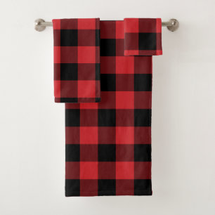 Conjunto De Toalhas Xadrez de Buffalo Vermelho/Preto