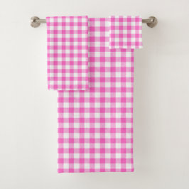 Conjunto De Toalhas Xadrez de Gingham Branca e Rosa