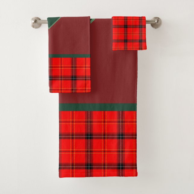 Conjunto De Toalhas Xadrez de Natal Vermelho e Verde, Tartan Monograma (Insitu)
