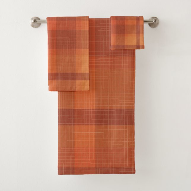 Conjunto De Toalhas Xadrez de outono Russo Laranja Tartan (Insitu)
