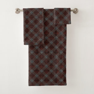 Conjunto De Toalhas Xadrez de tartã transversal marrom com alivio de