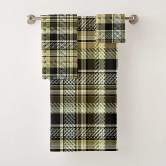 Conjunto De Toalhas Xadrez de tartan amarelo-marrom. (Insitu)