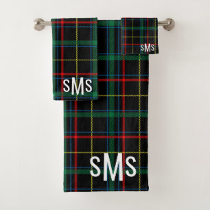 Conjunto De Toalhas Xadrez de Tartan monograma