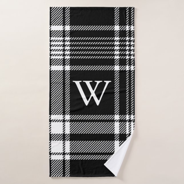 Conjunto De Toalhas Xadrez de Tartan Preto e Branco (Toalha de Banho)