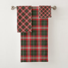 Conjunto De Toalhas Xadrez de Tartan Verde, Vermelho e Branco