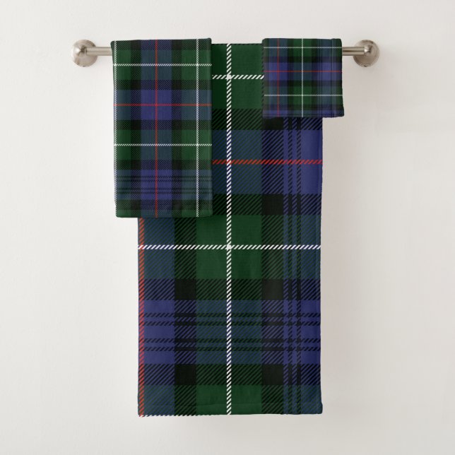 Conjunto De Toalhas Xadrez Elegante Roxo e Tartan Verde (Insitu)