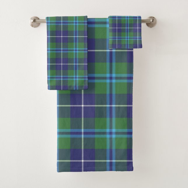 Conjunto De Toalhas Xadrez Elegante Rustico Clã Verde Douglas Tartan (Insitu)