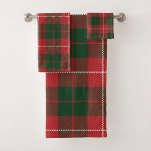 Conjunto De Toalhas Xadrez Elegante Rústico Tartã Vermelho e Verde