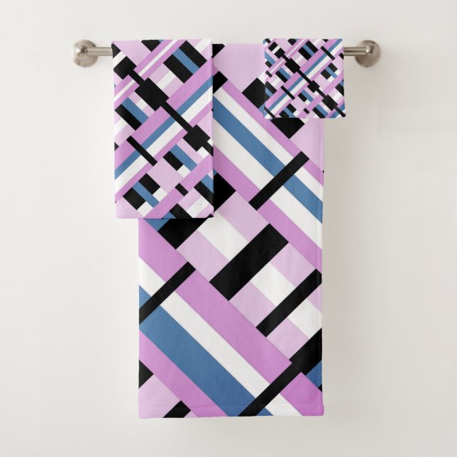 Conjunto De Toalhas Xadrez em Azul, Orquídea, Preto e Branco (Insitu)