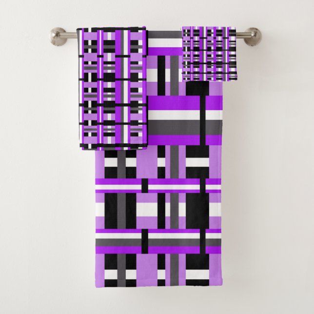 Conjunto De Toalhas Xadrez em roxo, preto e Cinza (Insitu)