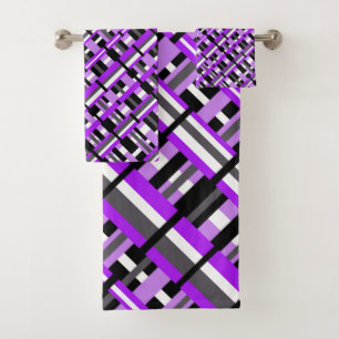 Conjunto De Toalhas Xadrez em roxo, preto e Cinza Diagonal