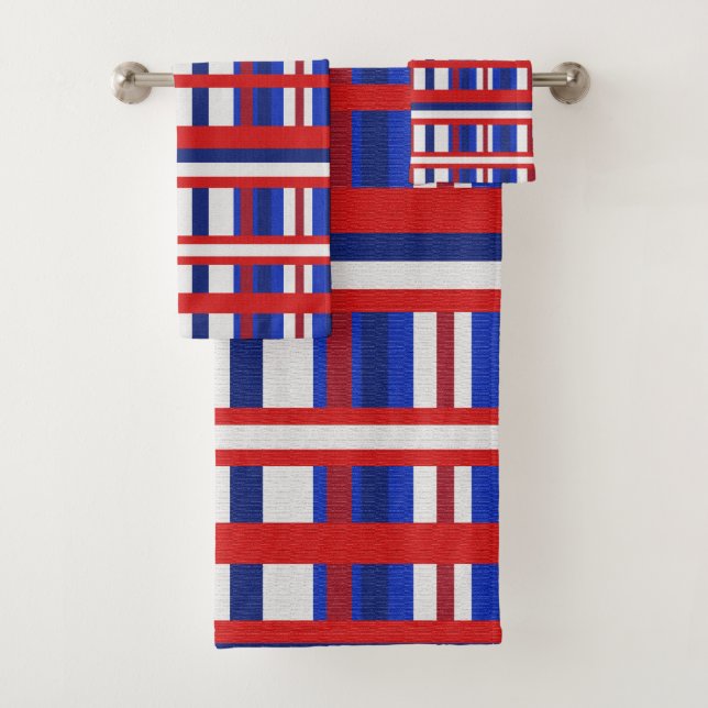 Conjunto De Toalhas Xadrez em vermelho, branco e azul (Insitu)