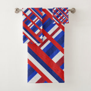 Conjunto De Toalhas Xadrez em vermelho, branco e azul Diagonal