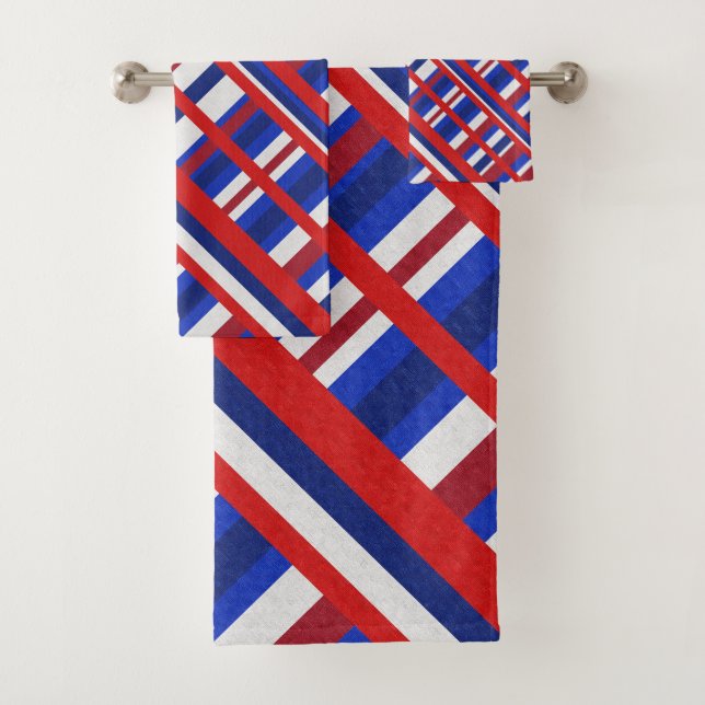 Conjunto De Toalhas Xadrez em vermelho, branco e azul Diagonal (Insitu)