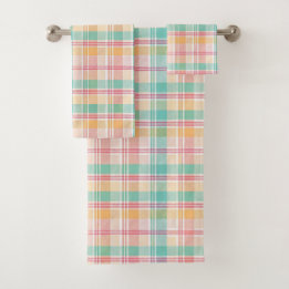 Conjunto De Toalhas Xadrez Escocês Multicolorido