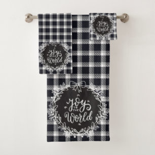 Conjunto De Toalhas Xadrez Escocês Preto e Branco de Natal Fazenda