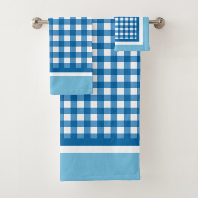 Conjunto De Toalhas Xadrez Gingham Azul (Insitu)