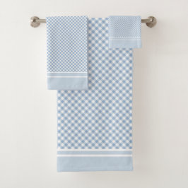 Conjunto De Toalhas Xadrez Gingham Azul Claro Branco country