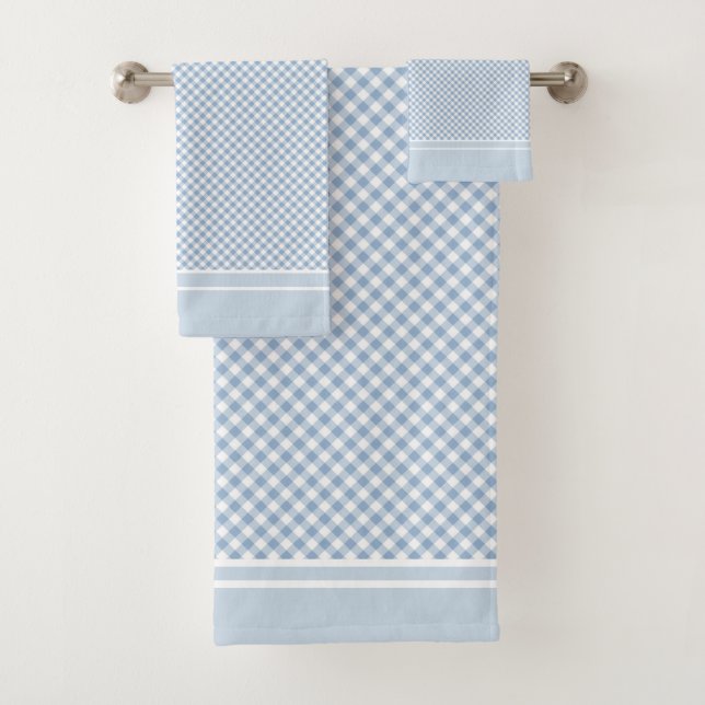 Conjunto De Toalhas Xadrez Gingham Azul Claro Branco country (Insitu)