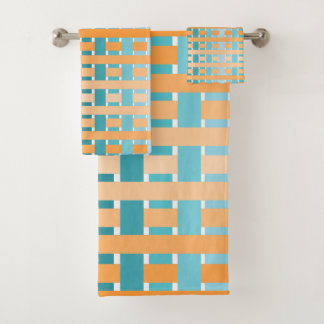 Conjunto De Toalhas Xadrez Laranja-Teal