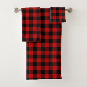 Conjunto De Toalhas Xadrez Lenhador Preto Vermelho