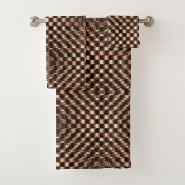 Conjunto De Toalhas Xadrez marrom sujo e confuso sobre o outro (Insitu)