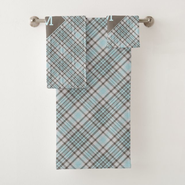 Conjunto De Toalhas Xadrez Monograma Personalizada / Padrão Tartan (Insitu)