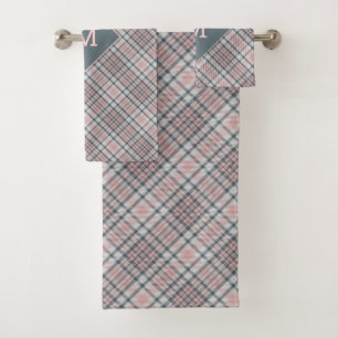 Conjunto De Toalhas Xadrez Monograma Personalizada / Padrão Tartan
