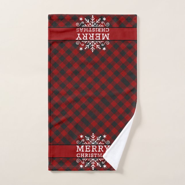 Conjunto De Toalhas Xadrez Natal feliz floco de neve  (Toalha de mão)